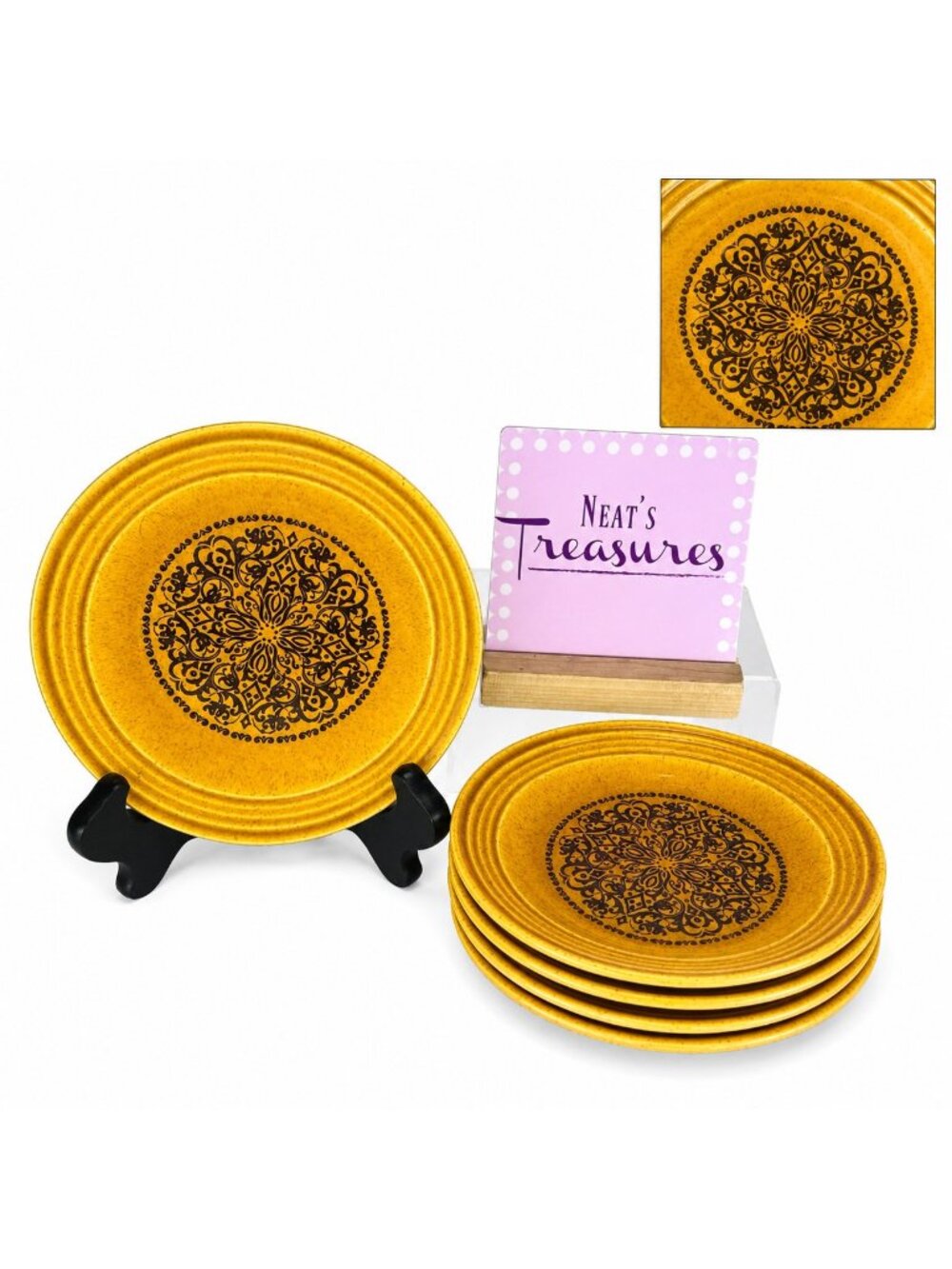 Sheffield SIERRA Brown Scrolls Golden Amber Ceramic Round Bread Plates Set of 5